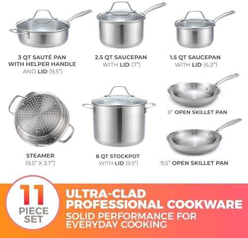 Mueller Pots and Pans Set 11-Piece, Ultra-Clad Pro Stainless Steel Cookware