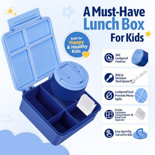 MAXSO Bento Lunch Box Set for Kids with 8 oz Soup Thermo, Leakproof