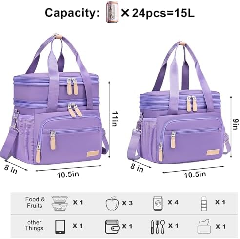 Weitars Lunch Bag For Women Men - Dual Compartment Large Lunch Box 15L