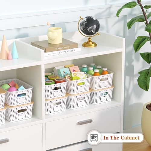 Ohmlove 6-Pack Plastic Storage Baskets with Bamboo Lids