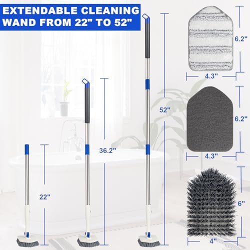 Tile Tub Scrubber Brush with 52-inch Adjustable Long Handle 3-in-1