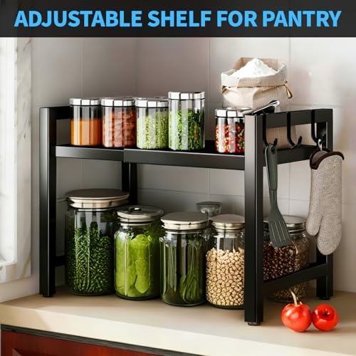 Microwave Oven Rack, 2-Tier Adjustable Countertop Shelf, Black