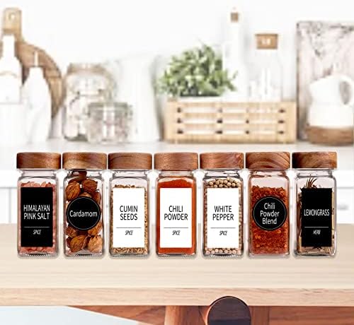 Churboro 24 Pack 4oz Glass Spice Jars with 547 Labels, Acacia Wood