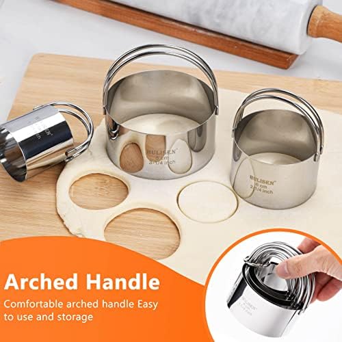 HULISEN 5-Pc Biscuit Cutter Set with Handle, Pastry Scraper, Dough