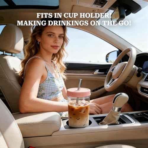 4 Pack Reusable Boba Cup 22OZ Wide Mouth Mason Jar Glass Drinking Cup