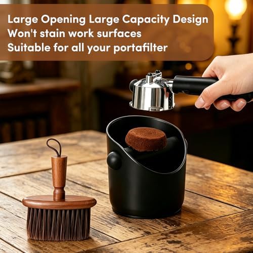 Knock Box with Wooden Coffee Brush, 5.5 Inch Espresso Grounds Bucket