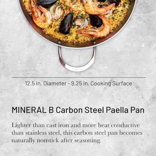 de Buyer MINERAL B Carbon Steel Paella Pan - 12.5” Diameter, 9.25”