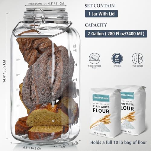 Folinstall Glass Jars with Lids, 2 Gallon, 4.3" Wide Mouth