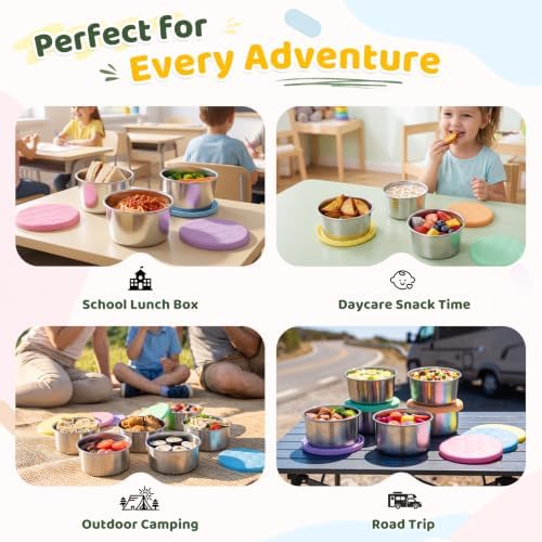 8oz Stainless Steel Snack Containers, 6Pack kids lunch accessories