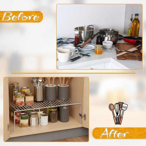 Kitchen Cabinet Expandable Shelf Organizers Set of 2, Adjustable Metal