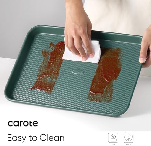 CAROTE 3-Piece Baking Sheet, Nonstick Cookie Sheets, Olive Green