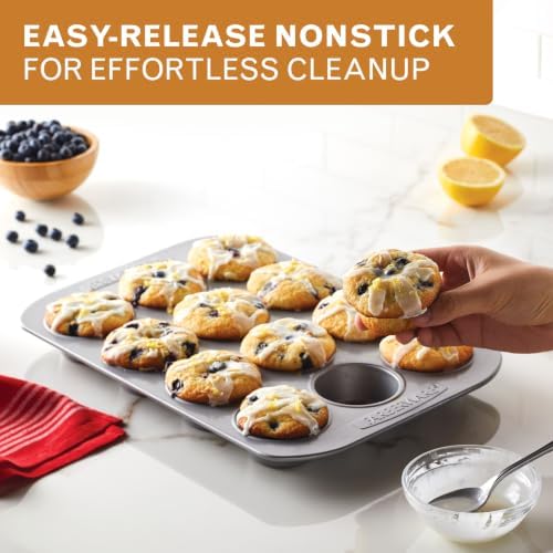 Farberware Bakeware Nonstick Muffin & Cupcake Pans, 12-Cup, Gray