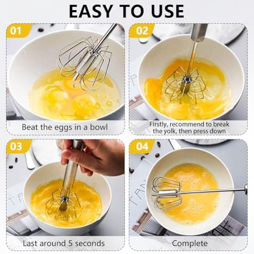 Stainless Steel Semi-Automatic Egg Whisk, Rotary Whisk Blender (Combo)