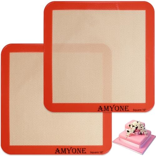 Square Silicone Baking Mats for 10 Inch Cake Pan, 9.65"Square Food