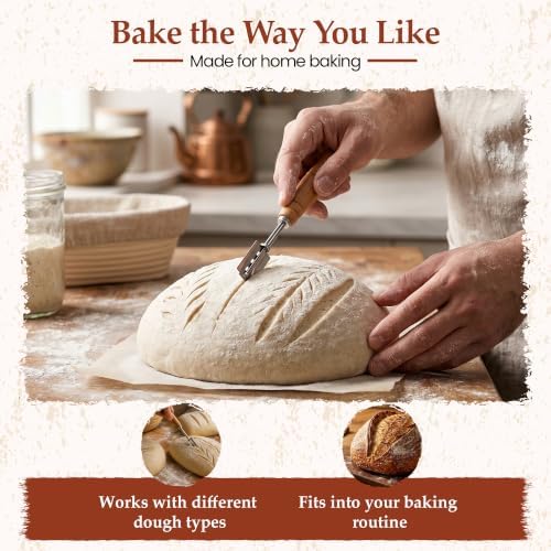 Wooden Bread Lame Sourdough Scoring Tool, 5 Razor Blades