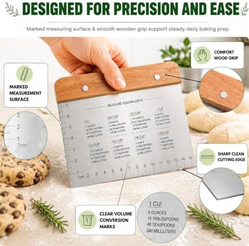 NOVANO Stainless Steel Bench Scraper, Multipurpose Dough Cutter Food