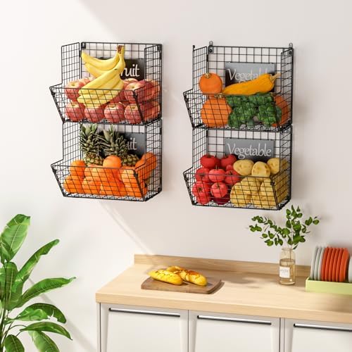 X-cosrack Metal Wire Basket Wall Mount, 4 Tier Extra Large Wall