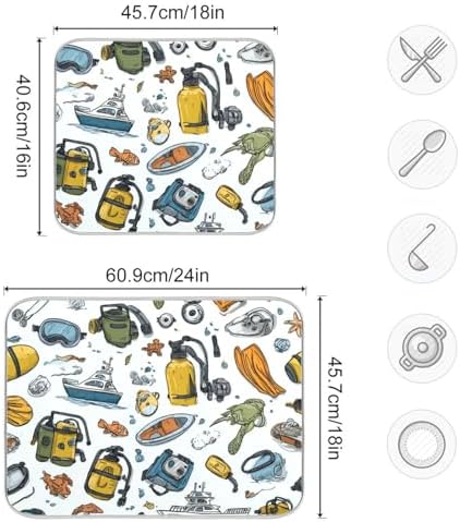 OTVEE Diving Gear Art Dish Drying Mat for Kitchen Counter Absorbent