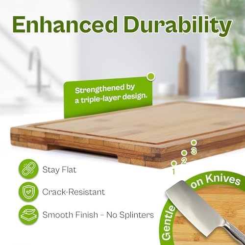 Dark Carbonized Bamboo Cutting Board Set of 3 with Stand, 0.8 Inch
