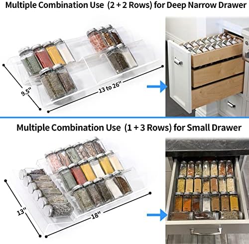 MIUKAA Clear Spice Drawer Organizer, 4 Tier - 2 Set Acrylic Seasoning