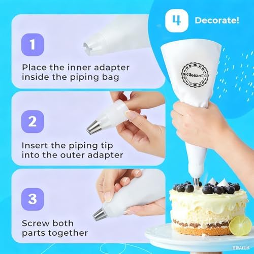Reusable Piping Bags and Tips Set- GleeAnt Frosting Piping Kit for