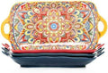Boho Ceramic Serving Platters with Handles Set of 4, 12Inch Large Serving Dishes for Entertaining, Colorful Cute Porcelain Serving Plates for Sandwich, Appetizer, Fruit, Microwave Oven Safe Mix-color