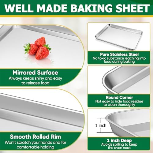 TeamFar Stainless Steel Baking Sheet Pan with Rack & Mat