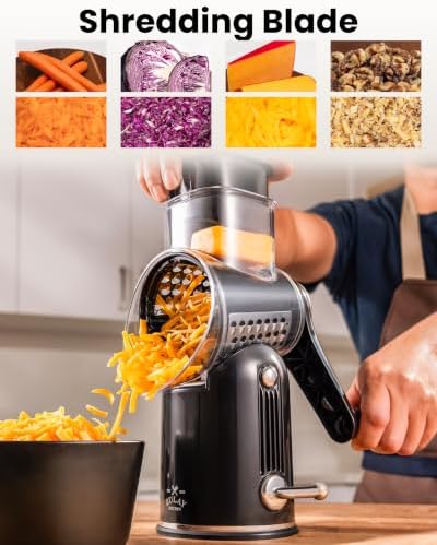Rotary Cheese Grater, 5-Blade Manual Shredder, Black