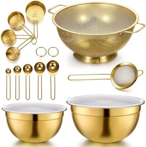 LemonRoad 6 Pcs Gold Kitchen Accessories Set Gold Mixing Bowls &