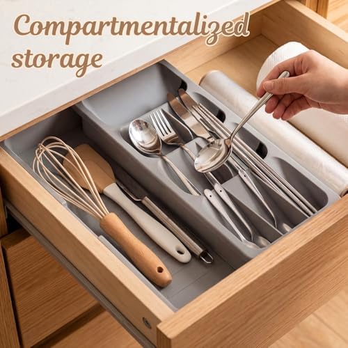 Expandable Silverware Organizer Tray, Adjustable Utensil Holder