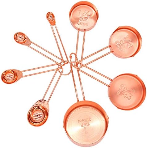 Copper Stainless Steel Measuring Cups and Spoons Set of 8 Engraved
