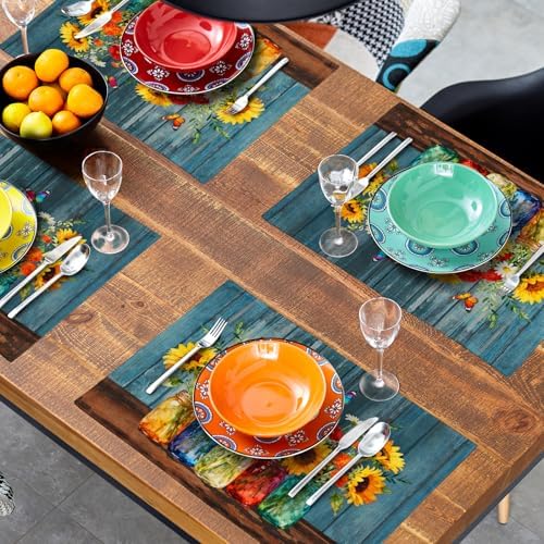 Spring Summer Sunflower Placemats Set of 4, 12x18 Inch Rustic Vintage