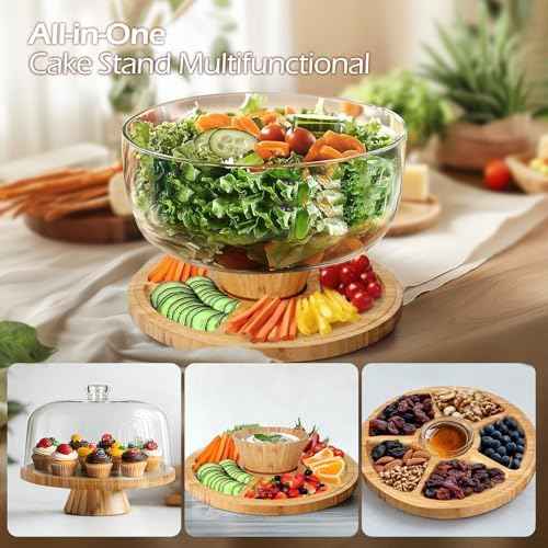 MASTERTOP 6 IN 1 Wooden Cake Stand with Lid