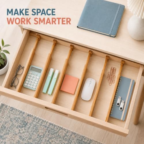 6-Pack Bamboo Drawer Dividers, Adjustable & Expandable Drawer