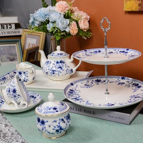Bone China Serving Trays, 14 Inch Porcelain Serving Tray, Blue and