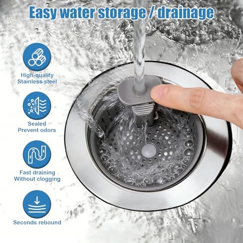 Sink Drain Strainer - Sink Stopper Drain, 3 in 1 Kitchen Stainless