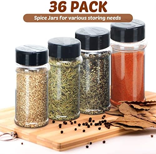 Jadive 36 Pcs Plastic Spice Jars with Shaker Lids, 5.5oz, Black