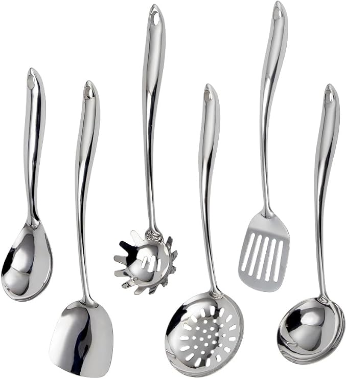 VALESKA 6PCS Stainless Steel Cooking Utensils Set, Metal Kitchen Utensils Set by VALESKA