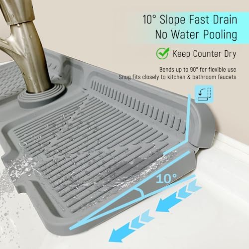 17.3" Silicone Faucet Mat for Kitchen Sink, Splash Guard with 2