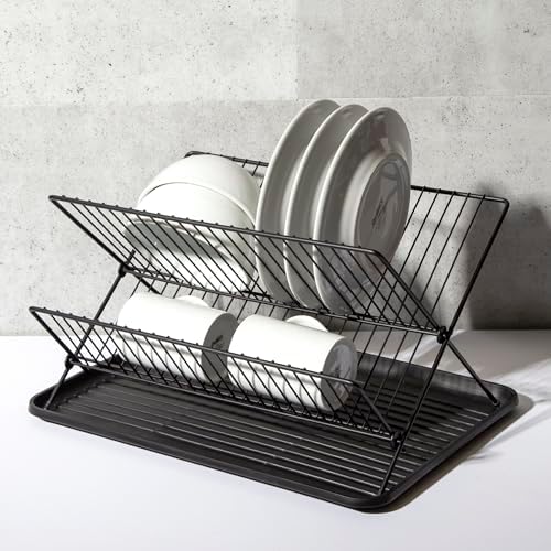 BINO 2-Tier Collapsible Dish Rack, Matte Black