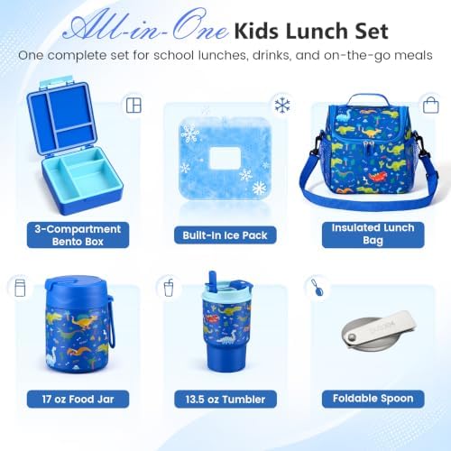 Pawtong Lunch Box Set with Bento Box Container, 17OZ Stainless Steel