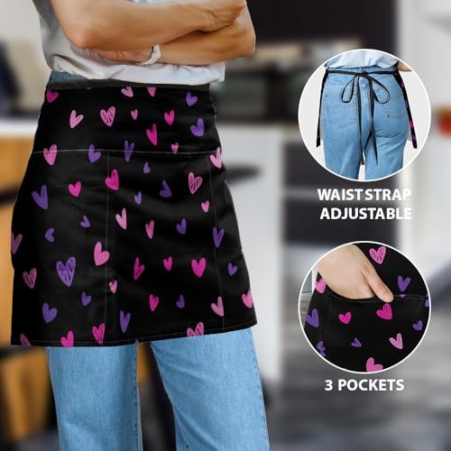 WIRESTER Unisex Waitress Apron for Servers, Half Waist Apron With 3
