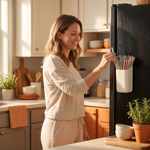 Magnetic Straw Holder for Refrigerator, Straw Organizer for Cabinet