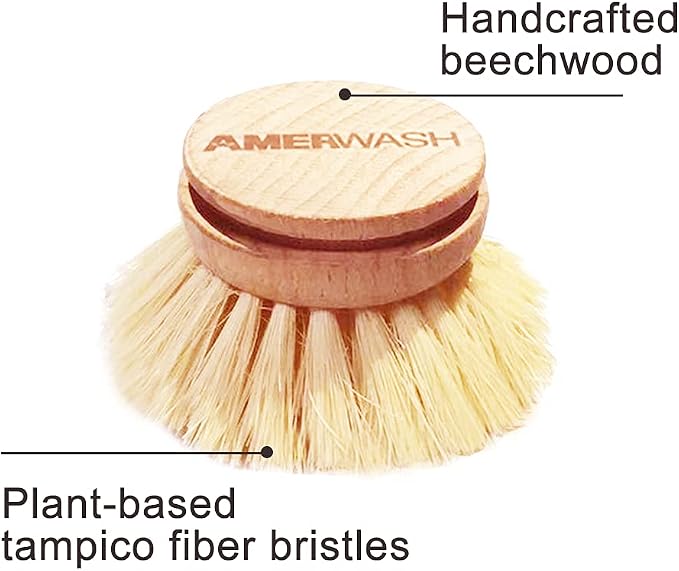 AMERWASH PLUS Classic Dish Brush Replacement Head 3 Packs, Natural Bristle - Image 6