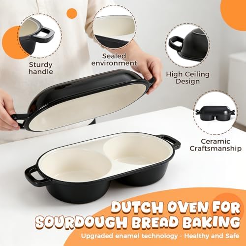 Mini Double Dutch Oven for Sourdough Bread Baking, 2.6QT (Black)