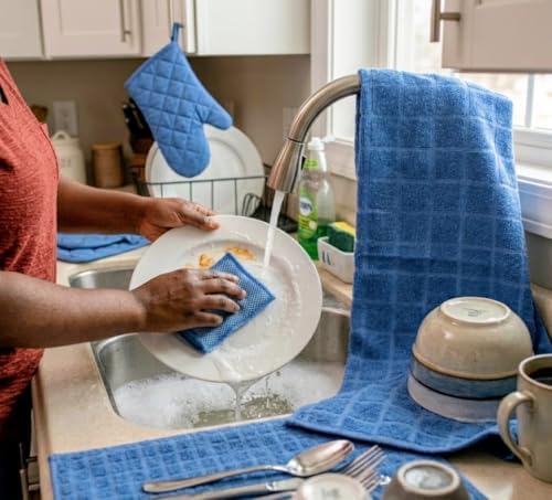 7 Piece Light Blue Kitchen Linen Set