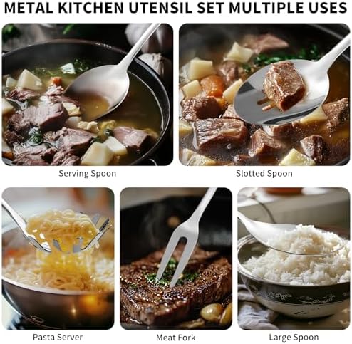 304 Stainless Steel Kitchen Utensils Set, 10 Pcs Metal Cooking