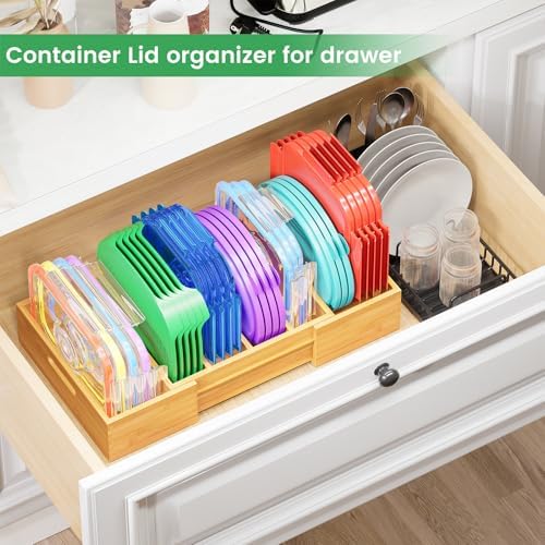 Kiasthome Expandable Bamboo Lid Organizers Inside Cabinet, Kitchen