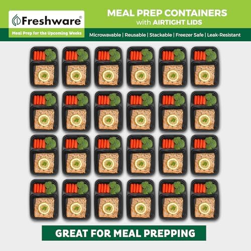 Freshware Meal Prep Containers [50 Pack] 2 Compartment with Lids, Food