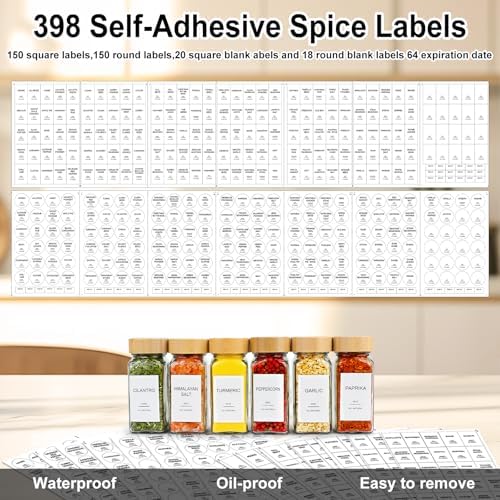 Spice Rack Organizer with Spice Jars & Labels for Countertop & Cabinet